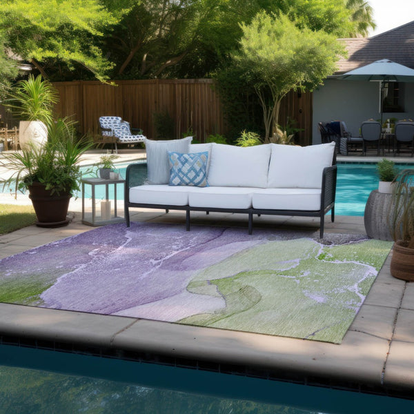 HomeRoots 5' Abstract Blue and Green Washable Area Rug – Durable Indoor Outdoor Design for Modern Spaces 9' X 12' 560272