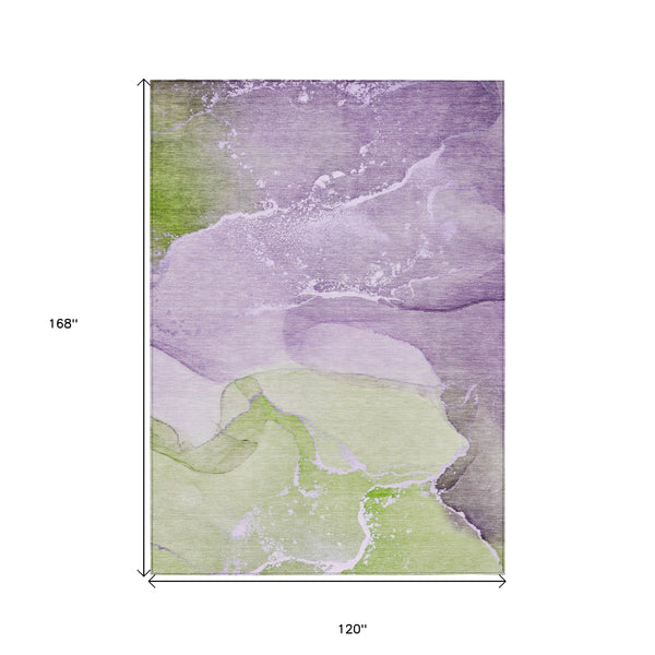 Homeroots 10' X 14' Purple Abstract Washable Non Skid Indoor Outdoor Area Rug Purple Polyester 560273