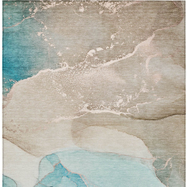 Homeroots 8' Stylish Brown Beige And Gold Abstract Washable Indoor-outdoor Area Rug For Modern Spaces 3' X 5' Polyester 560277