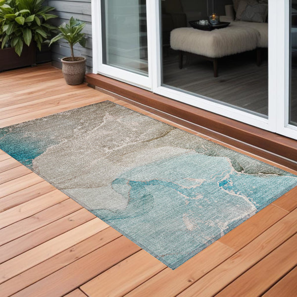 Homeroots 8' Stylish Brown Beige And Gold Abstract Washable Indoor-outdoor Area Rug For Modern Spaces 3' X 5' Polyester 560277