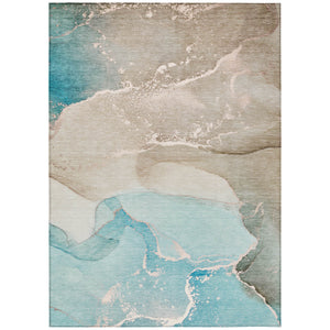 Homeroots 5' X 8' Teal Abstract Washable Non Skid Indoor Outdoor Area Rug Teal Polyester 560278