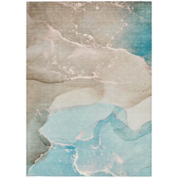 HomeRoots 5' Abstract Blue and Green Washable Area Rug – Durable Indoor Outdoor Design for Modern Spaces 8' X 10' 560280