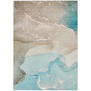 Homeroots 10' X 14' Teal Abstract Washable Non Skid Indoor Outdoor Area Rug Teal Polyester 560282