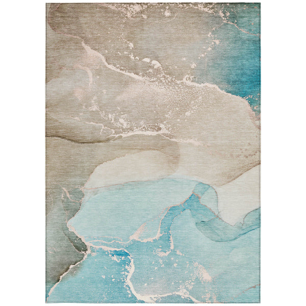 Homeroots 10' X 14' Teal Abstract Washable Non Skid Indoor Outdoor Area Rug Teal Polyester 560282