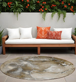 Homeroots 8' Round Brown And Gray Round Abstract Washable Non Skid Indoor Outdoor Area Rug Brown Polyester 560288