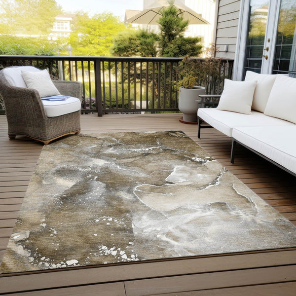 HomeRoots 5' Brown and Gray Abstract Area Rug - Washable, Non-Skid, Indoor-Outdoor Rug for High-Traffic Areas 9' X 12' 560290