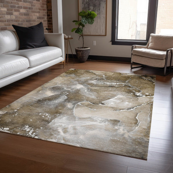 HomeRoots 5' Brown and Gray Abstract Area Rug - Washable, Non-Skid, Indoor-Outdoor Rug for High-Traffic Areas 9' X 12' 560290