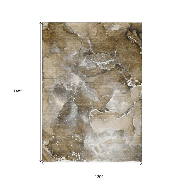 HomeRoots 5' Brown and Gray Abstract Area Rug - Washable, Non-Skid, Indoor-Outdoor Rug for High-Traffic Areas 10' X 14' 560291