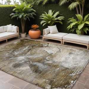 HomeRoots 5' Brown and Gray Abstract Area Rug - Washable, Non-Skid, Indoor-Outdoor Rug for High-Traffic Areas 10' X 14' 560291