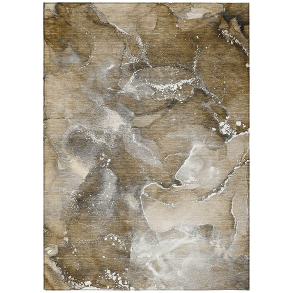 HomeRoots 5' Brown and Gray Abstract Area Rug - Washable, Non-Skid, Indoor-Outdoor Rug for High-Traffic Areas 10' X 14' 560291