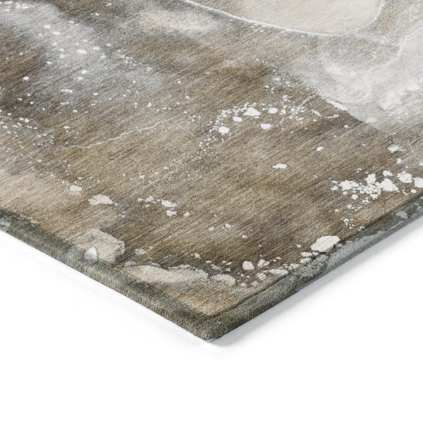 HomeRoots 5' Brown and Gray Abstract Area Rug - Washable, Non-Skid, Indoor-Outdoor Rug for High-Traffic Areas 10' X 14' 560291