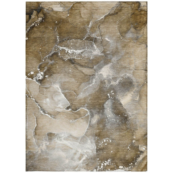 HomeRoots 5' Brown and Gray Abstract Area Rug - Washable, Non-Skid, Indoor-Outdoor Rug for High-Traffic Areas 10' X 14' 560291