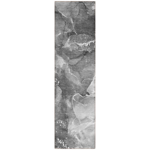 Homeroots 8' Runner Gray Abstract Washable Non Skid Indoor Outdoor Runner Rug Gray Polyester 560293