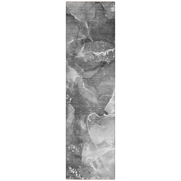 Homeroots 8' Runner Gray Abstract Washable Non Skid Indoor Outdoor Runner Rug Gray Polyester 560293