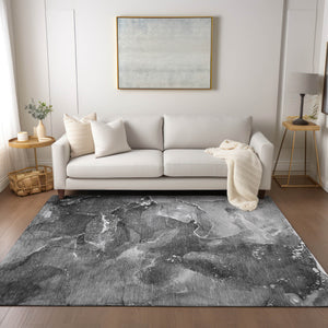 Homeroots 5' X 8' Gray Abstract Washable Non Skid Indoor Outdoor Area Rug Gray Polyester 560296