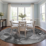 Homeroots 8' Round Gray Round Abstract Washable Non Skid Indoor Outdoor Area Rug Gray Polyester 560297