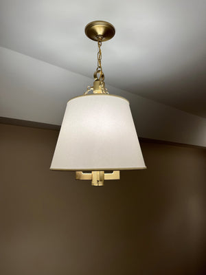 Framburg 4-light Elegant Bistro Mini Chandelier With Off-white Shade And Decorative Square Chain Design Brushed Brass Metal 5603 Br