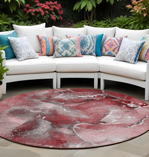 Homeroots 8' Round Merlot Round Abstract Washable Non Skid Indoor Outdoor Area Rug Merlot Polyester 560306