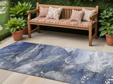 Homeroots 8' Runner Blue And Gray Abstract Washable Non Skid Indoor Outdoor Runner Rug Navy Polyester 560311