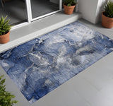 Homeroots 3' X 5' Blue And Gray Abstract Washable Non Skid Indoor Outdoor Area Rug Navy Polyester 560313