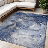 Homeroots 5' X 8' Blue And Gray Abstract Washable Non Skid Indoor Outdoor Area Rug Navy Polyester 560314