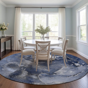HomeRoots 5' Brown and Gray Abstract Area Rug - Washable, Non-Skid, Indoor-Outdoor Rug for High-Traffic Areas 8' Round 560315