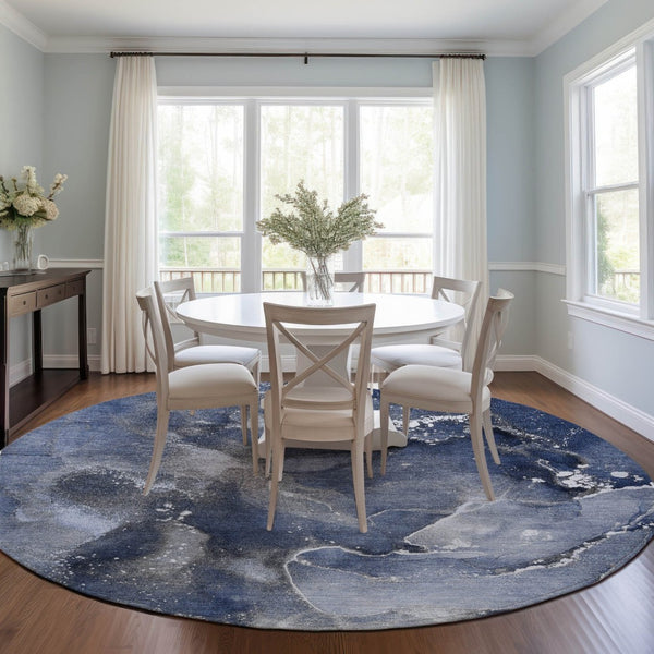 HomeRoots 5' Brown and Gray Abstract Area Rug - Washable, Non-Skid, Indoor-Outdoor Rug for High-Traffic Areas 8' Round 560315