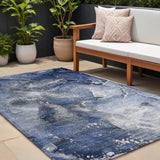 Homeroots 8' X 10' Blue And Gray Abstract Washable Non Skid Indoor Outdoor Area Rug Navy Polyester 560316