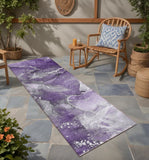 Homeroots 8' Runner Gray And Purple Abstract Washable Non Skid Indoor Outdoor Runner Rug Purple Polyester 560320