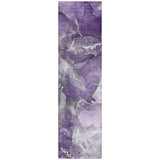 Homeroots 8' Runner Gray And Purple Abstract Washable Non Skid Indoor Outdoor Runner Rug Purple Polyester 560320