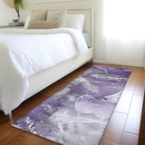 Homeroots 8' Runner Gray And Purple Abstract Washable Non Skid Indoor Outdoor Runner Rug Purple Polyester 560320