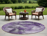 Homeroots 8' Round Gray And Purple Round Abstract Washable Non Skid Indoor Outdoor Area Rug Purple Polyester 560324