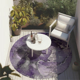 Homeroots 8' Round Gray And Purple Round Abstract Washable Non Skid Indoor Outdoor Area Rug Purple Polyester 560324