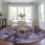 Homeroots 8' Round Gray And Purple Round Abstract Washable Non Skid Indoor Outdoor Area Rug Purple Polyester 560324