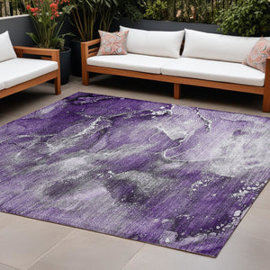 Homeroots 8' X 10' Gray And Purple Abstract Washable Non Skid Indoor Outdoor Area Rug Purple Polyester 560325