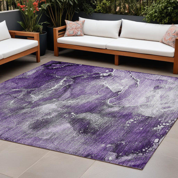 Homeroots 8' X 10' Gray And Purple Abstract Washable Non Skid Indoor Outdoor Area Rug Purple Polyester 560325