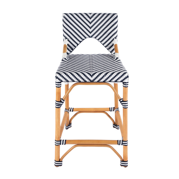 Butler Specialty Creanly Rattan Counter Stool With Back And Footrest – Stylish Design For Chic Kitchen Dining Spaces Navy Blue Polyurethane Synthetic (Pe) Rattan,Rattan 5603291-butler