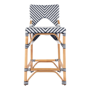 Butler Specialty Creanly Rattan Counter Stool With Back And Footrest – Stylish Design For Chic Kitchen Dining Spaces Navy Blue Polyurethane Synthetic (Pe) Rattan,Rattan 5603291-butler