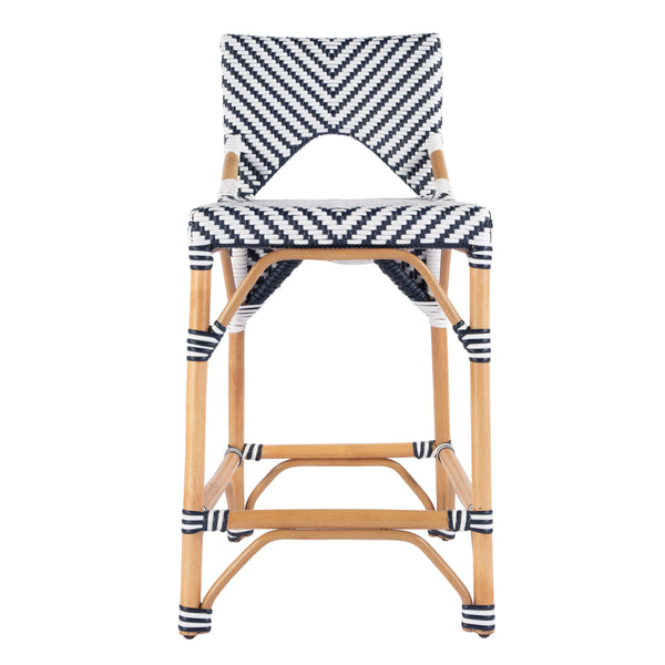 Butler Specialty Creanly Rattan Counter Stool With Back And Footrest – Stylish Design For Chic Kitchen Dining Spaces Navy Blue Polyurethane Synthetic (Pe) Rattan,Rattan 5603291-butler