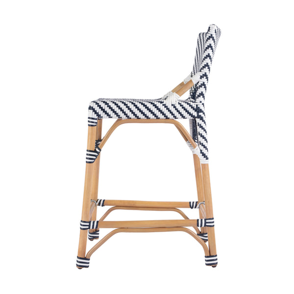 Butler Specialty Creanly Rattan Counter Stool With Back And Footrest – Stylish Design For Chic Kitchen Dining Spaces Navy Blue Polyurethane Synthetic (Pe) Rattan,Rattan 5603291-butler