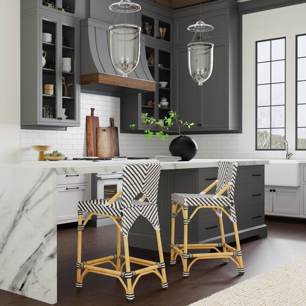 Butler Specialty Creanly Rattan Counter Stool With Back And Footrest – Stylish Design For Chic Kitchen Dining Spaces Black Polyurethane Synthetic (Pe) Rattan,Rattan 5603295-butler