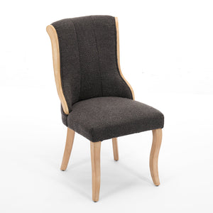 English Elm Snow Velvet dining chair with mid-century curved wood trim, plush foam support, sturdy solid wood craftsmanship and sculpted legs for elegant dining and lounge seating Gray W1143P332692