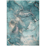 Homeroots 3' X 5' Teal Abstract Washable Non Skid Indoor Outdoor Area Rug Teal Polyester 560331