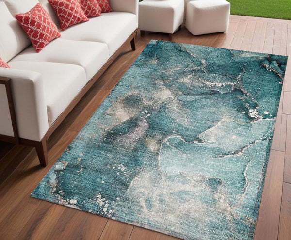HomeRoots 5' Brown and Gray Abstract Area Rug - Washable, Non-Skid, Indoor-Outdoor Rug for High-Traffic Areas 5' X 8' 560332