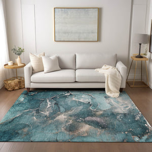 HomeRoots 5' Brown and Gray Abstract Area Rug - Washable, Non-Skid, Indoor-Outdoor Rug for High-Traffic Areas 5' X 8' 560332