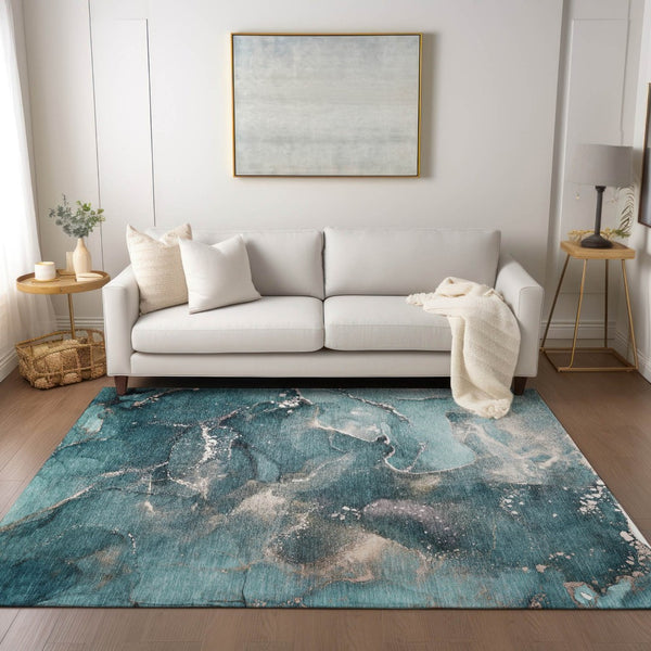 HomeRoots 5' Brown and Gray Abstract Area Rug - Washable, Non-Skid, Indoor-Outdoor Rug for High-Traffic Areas 5' X 8' 560332
