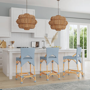 Butler Specialty Creanly Rattan Counter Stool With Back And Footrest – Stylish Design For Chic Kitchen Dining Spaces Baby Blue Polyurethane Synthetic (Pe) Rattan,Rattan 5603341-butler