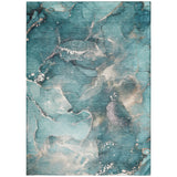 Homeroots 10' X 14' Teal Abstract Washable Non Skid Indoor Outdoor Area Rug Teal Polyester 560336