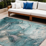 Homeroots 10' X 14' Teal Abstract Washable Non Skid Indoor Outdoor Area Rug Teal Polyester 560336