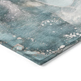 Homeroots 10' X 14' Teal Abstract Washable Non Skid Indoor Outdoor Area Rug Teal Polyester 560336